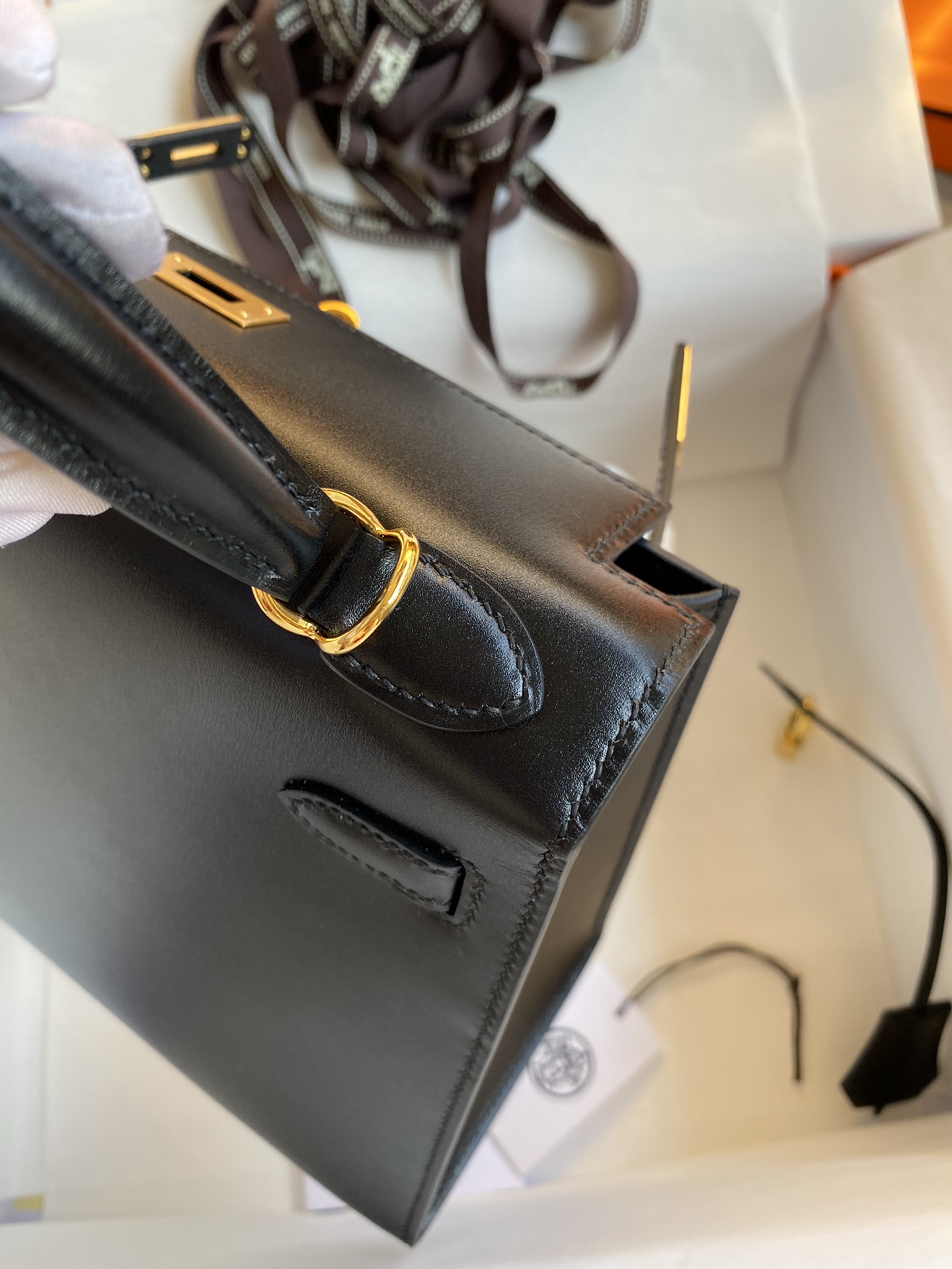 Hermes Kelly 28cm Handbag Shoulder Bag in Black Box Leather